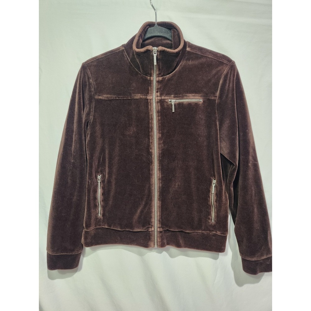 Ralph Lauren Jacket Brown Velour Velvet Full Zip Track Coat Preppy Y2K Womens MD